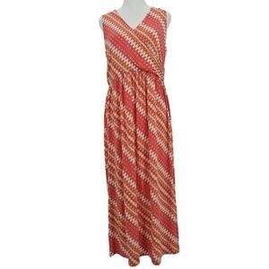 J. Jill Woman size M Multicolor Knit Sleeveless V-Neck Maxi Dress Orange White